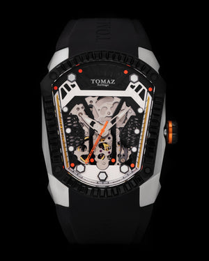 
                  
                    Load image into Gallery viewer, GT Skeleton TW028-D3 (Silver/Black) with Black Swarovski (Black Rubber Strap)
                  
                