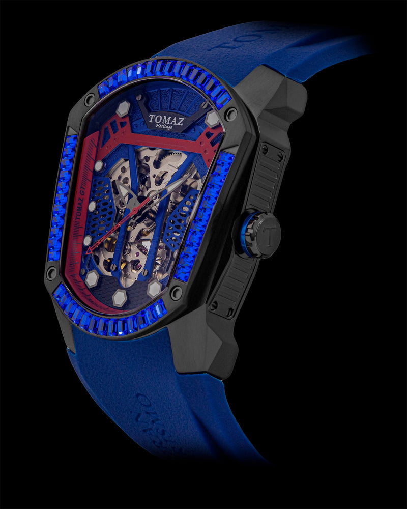 
                  
                    Load image into Gallery viewer, GT Skeleton TW028-D9 (Black/Blue) with Blue Swarovski (Blue Rubber Strap)
                  
                