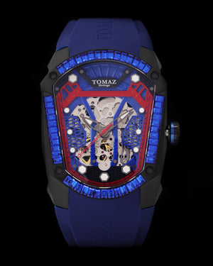 
                  
                    Load image into Gallery viewer, GT Skeleton TW028-D9 (Black/Blue) with Blue Swarovski (Blue Rubber Strap)
                  
                