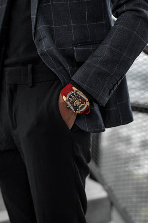 
                  
                    Load image into Gallery viewer, GT Skeleton TW028-D23 (Rosegold) with White Swarovski (Red Rubber Strap)
                  
                