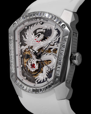 
                  
                    Load image into Gallery viewer, GT Dragon TW028E-D2 (Silver/White) with White Swarovski (White Rubber Strap)
                  
                