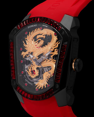 
                  
                    Load image into Gallery viewer, GT Dragon TW028E-D4 (Black) with Red Swarovski (Red Rubber Strap)
                  
                