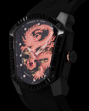 
                  
                    Load image into Gallery viewer, GT Dragon TW028E-D5 (Black) with Black Swarovski (Black Rubber Strap)
                  
                