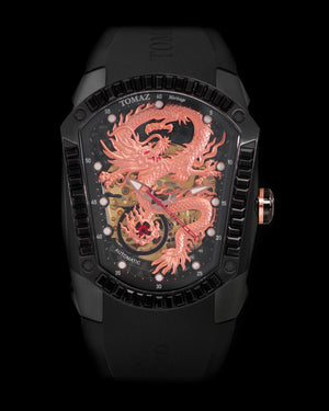 
                  
                    Load image into Gallery viewer, GT Dragon TW028E-D5 (Black) with Black Swarovski (Black Rubber Strap)
                  
                