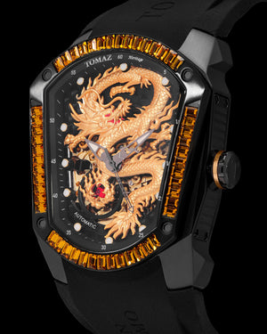 
                  
                    Load image into Gallery viewer, GT Dragon TW028E-D8 (Black) with Yellow Swarovski (Black Rubber Strap)
                  
                