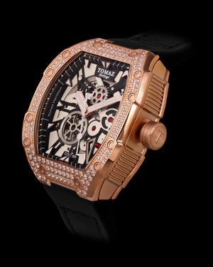 
                  
                    Load image into Gallery viewer, Colt M4 TW029B-D2 (Rosegold/Silver) with White Swarovski (Black Leather with Rubber Strap )
                  
                