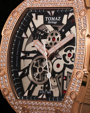 
                  
                    Load image into Gallery viewer, Colt M4 TW029B-D2 (Rosegold/Silver) with White Swarovski (Black Leather with Rubber Strap )
                  
                