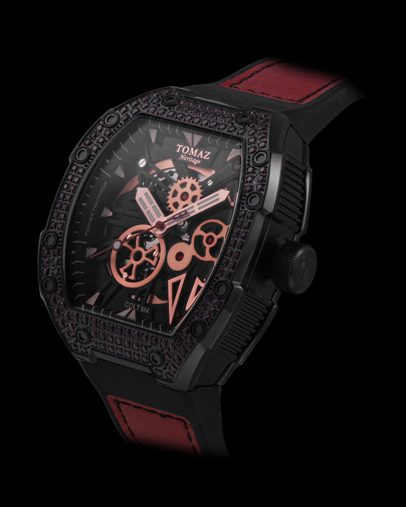 
                  
                    Load image into Gallery viewer, Colt M4 TW029B-D3 (Black) with Red Swarovski (Red Leather with Rubber Strap )
                  
                