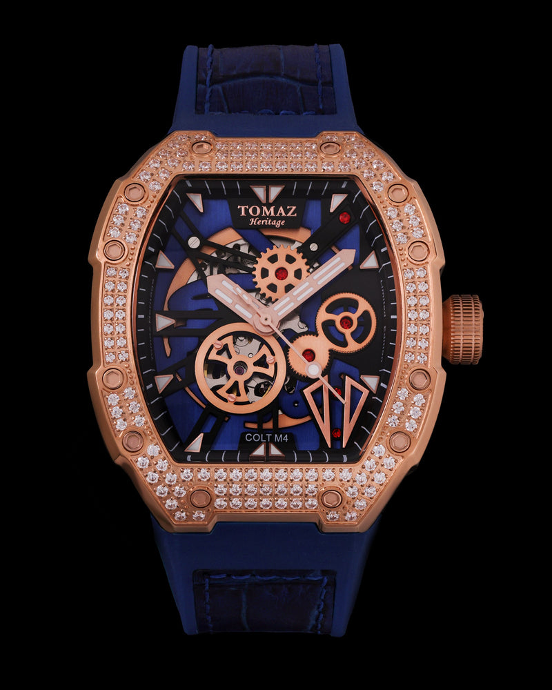 
                  
                    Load image into Gallery viewer, Colt M4 TW029B-D5 (Rosegold/Blue) with White Swarovski (Blue Bamboo Leather with Rubber Strap)
                  
                