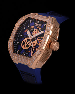 
                  
                    Load image into Gallery viewer, Colt M4 TW029B-D5 (Rosegold/Blue) with White Swarovski (Blue Bamboo Leather with Rubber Strap)
                  
                