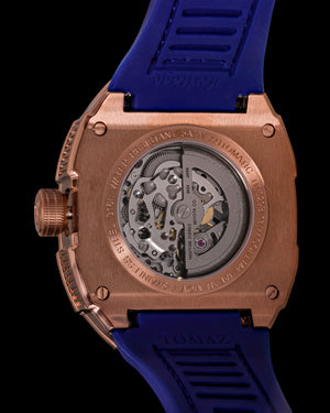 
                  
                    Load image into Gallery viewer, Colt M4 TW029B-D5 (Rosegold/Blue) with White Swarovski (Blue Bamboo Leather with Rubber Strap)
                  
                