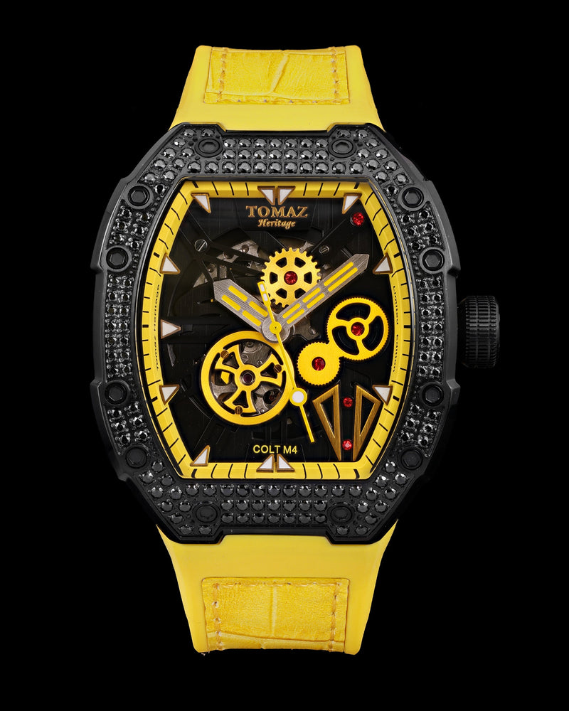 
                  
                    Load image into Gallery viewer, Colt M4 TW029B-D6 (Black/Yellow) with Black Swarovski (Yellow Leather with Rubber Strap)
                  
                