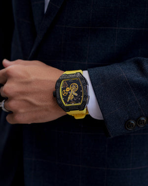 
                  
                    Load image into Gallery viewer, Colt M4 TW029B-D6 (Black/Yellow) with Black Swarovski (Yellow Leather with Rubber Strap)
                  
                