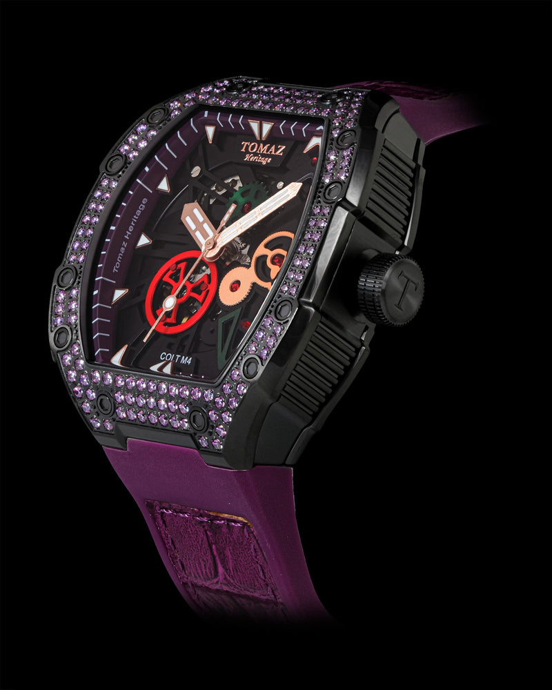 
                  
                    Load image into Gallery viewer, Colt M4 TW029B-D8 (Black) with Purple Swarovski (Purple Leather with Rubber Strap)
                  
                