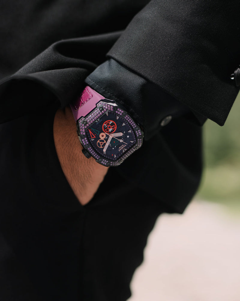 
                  
                    Load image into Gallery viewer, Colt M4 TW029B-D8 (Black) with Purple Swarovski (Purple Leather with Rubber Strap)
                  
                