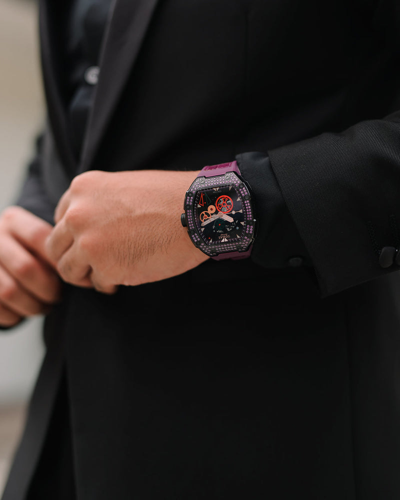 
                  
                    Load image into Gallery viewer, Colt M4 TW029B-D8 (Black) with Purple Swarovski (Purple Leather with Rubber Strap)
                  
                