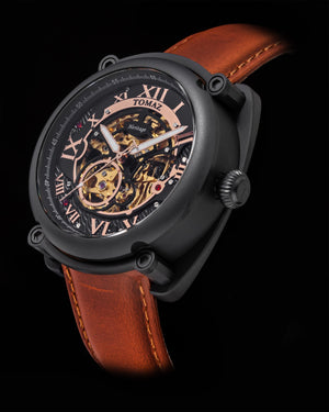 
                  
                    Load image into Gallery viewer, Xavier Automatic TW030-D11 (Black) Brown Leather strap
                  
                