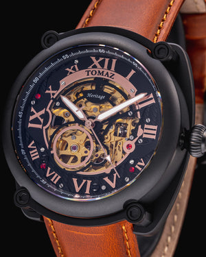 
                  
                    Load image into Gallery viewer, Xavier Automatic TW030-D11 (Black) Brown Leather strap
                  
                