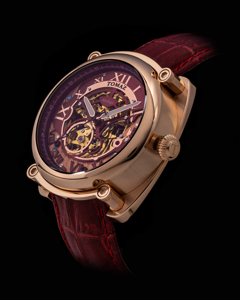 
                  
                    Load image into Gallery viewer, Xavier Automatic TW030-D14 (Rosegold/Red) Red Bamboo Leather Strap
                  
                