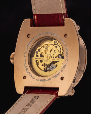 
                  
                    Load image into Gallery viewer, Xavier Automatic TW030-D14 (Rosegold/Red) Red Bamboo Leather Strap
                  
                