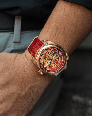 
                  
                    Load image into Gallery viewer, Xavier Automatic TW030-D14 (Rosegold/Red) Red Bamboo Leather Strap
                  
                