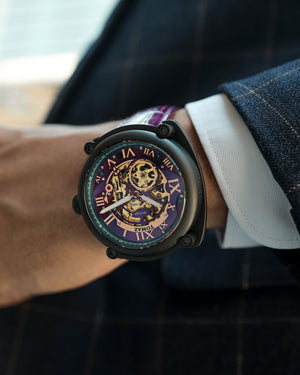 
                  
                    Load image into Gallery viewer, Xavier Automatic TW030-D15 (Black/Purple) Purple Bamboo Leather Strap
                  
                