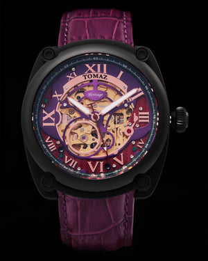 
                  
                    Load image into Gallery viewer, Xavier Automatic TW030-D15 (Black/Purple) Purple Bamboo Leather Strap
                  
                