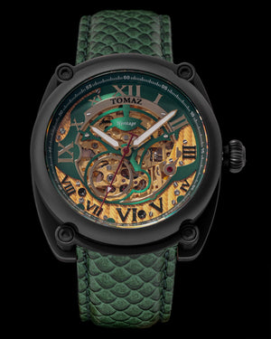 
                  
                    Load image into Gallery viewer, Xavier Automatic TW030-D16 (Black/Green) Green Salmon Leather Strap
                  
                