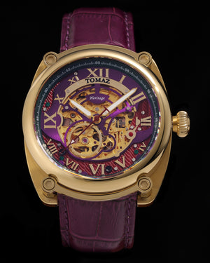 
                  
                    Load image into Gallery viewer, Xavier Automatic TW030-D17 (Gold/Purple) Purple Bamboo Leather Strap
                  
                