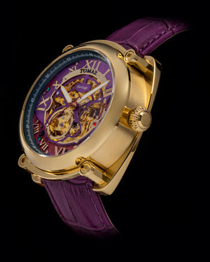 
                  
                    Load image into Gallery viewer, Xavier Automatic TW030-D17 (Gold/Purple) Purple Bamboo Leather Strap
                  
                