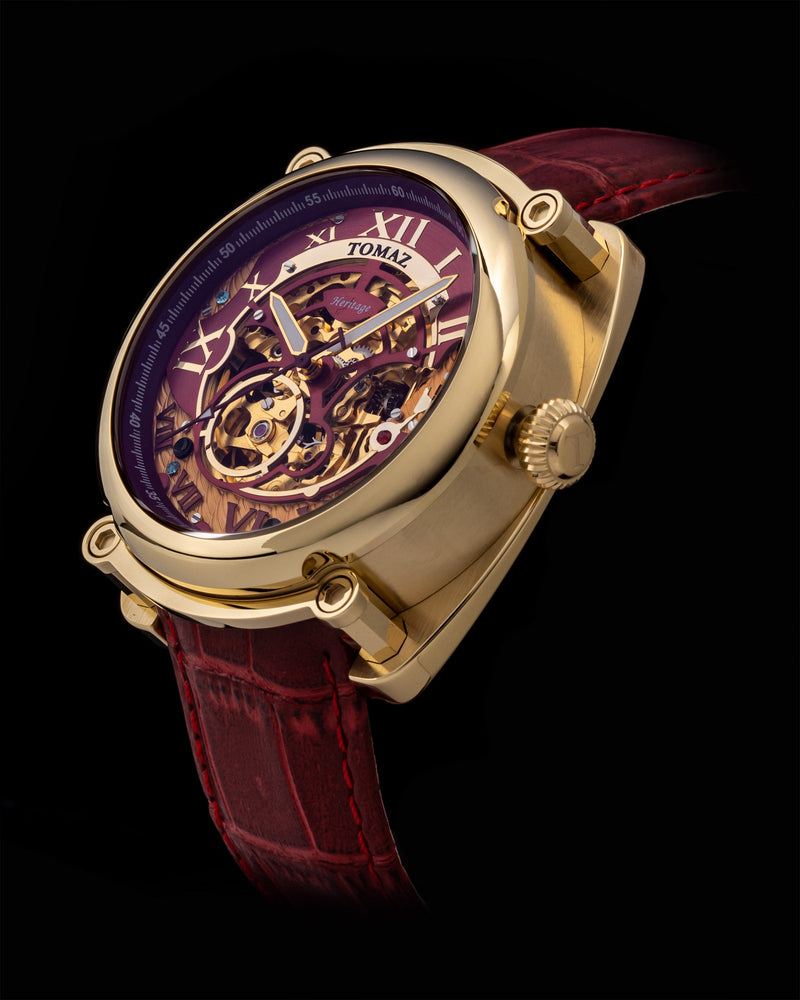 
                  
                    Load image into Gallery viewer, Xavier Automatic TW030-D18 (Gold/Red) Red Bamboo Leather Strap
                  
                