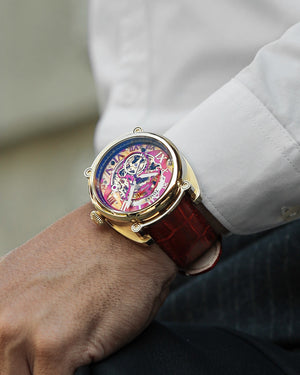 
                  
                    Load image into Gallery viewer, Xavier Automatic TW030-D18 (Gold/Red) Red Bamboo Leather Strap
                  
                