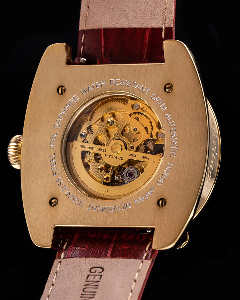 
                  
                    Load image into Gallery viewer, Xavier Automatic TW030-D18 (Gold/Red) Red Bamboo Leather Strap
                  
                