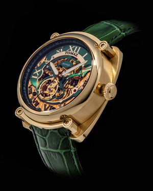 
                  
                    Load image into Gallery viewer, Xavier Automatic TW030-D19 (Gold/Green) Green Bamboo Leather Strap
                  
                