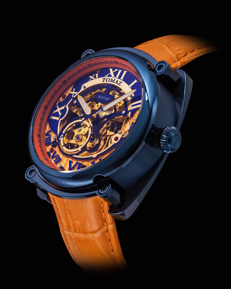 
                  
                    Load image into Gallery viewer, Xavier Automatic TW030-D20 (Blue/Orange) Orange Bamboo Leather Strap
                  
                