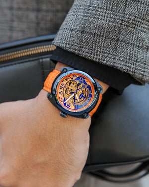 
                  
                    Load image into Gallery viewer, Xavier Automatic TW030-D20 (Blue/Orange) Orange Bamboo Leather Strap
                  
                