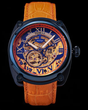 
                  
                    Load image into Gallery viewer, Xavier Automatic TW030-D20 (Blue/Orange) Orange Bamboo Leather Strap
                  
                