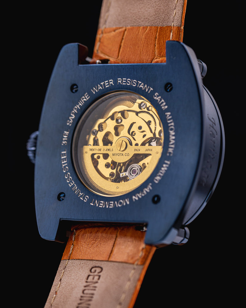 
                  
                    Load image into Gallery viewer, Xavier Automatic TW030-D20 (Blue/Orange) Orange Bamboo Leather Strap
                  
                