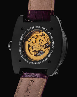 
                  
                    Load image into Gallery viewer, Xavier Automatic TW030-D15 (Black/Purple) Purple Bamboo Leather Strap
                  
                