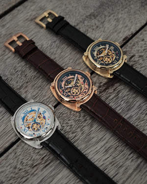 
                  
                    Load image into Gallery viewer, Xavier Automatic TW030-D10 (Rosegold/Black) Coffee Bamboo Leather Strap
                  
                