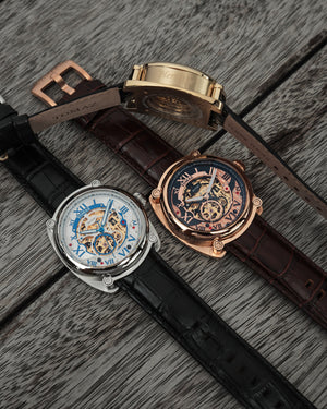 
                  
                    Load image into Gallery viewer, Xavier Automatic TW030-D10 (Rosegold/Black) Coffee Bamboo Leather Strap
                  
                