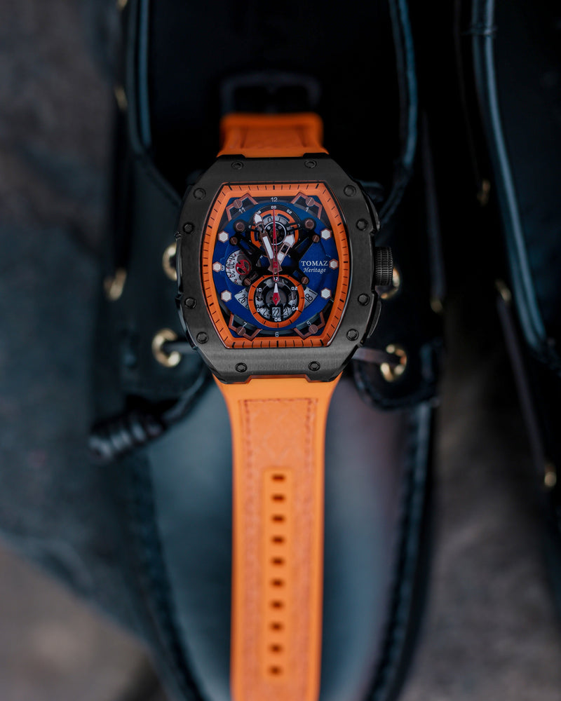 
                  
                    Load image into Gallery viewer, AK47 TW032-D10  (Black/Orange/Blue) Orange Leather with Rubber Strap
                  
                