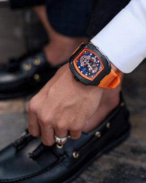 
                  
                    Load image into Gallery viewer, AK47 TW032-D10  (Black/Orange/Blue) Orange Leather with Rubber Strap
                  
                