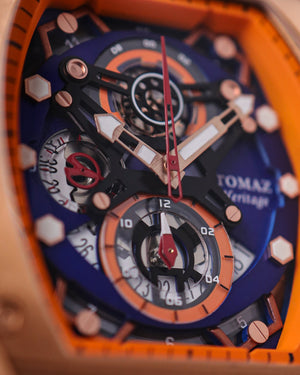 
                  
                    Load image into Gallery viewer, AK47  TW032-D11 (Rosegold/Orange/Blue) Orange Leather with Rubber Strap
                  
                