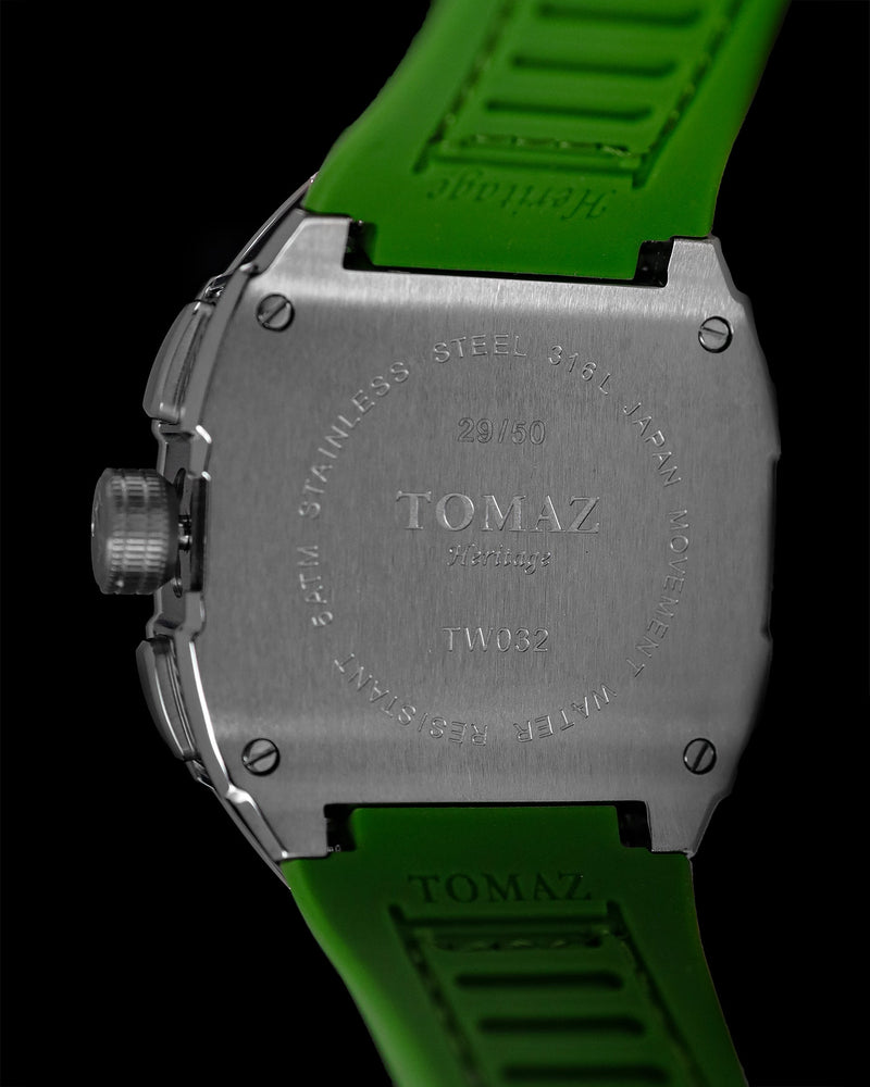 
                  
                    Load image into Gallery viewer, AK47 TW032-D19 (Silver/Green) Green Leather with Rubber Strap
                  
                