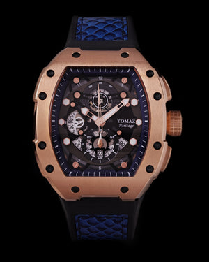 
                  
                    Load image into Gallery viewer, AK47 TW032-D6 (Rosegold/Blue) Blue Leather with Rubber Strap
                  
                