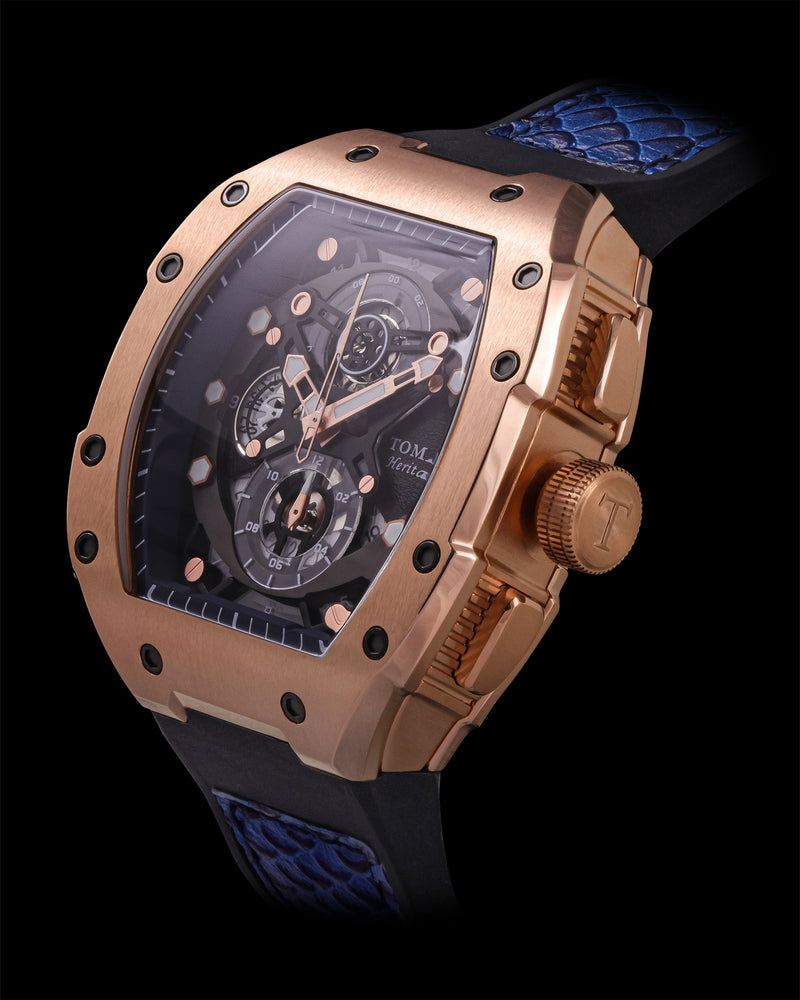 
                  
                    Load image into Gallery viewer, AK47 TW032-D6 (Rosegold/Blue) Blue Leather with Rubber Strap
                  
                