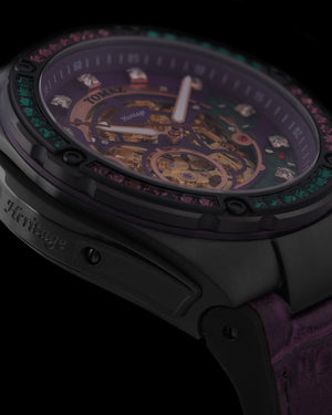 
                  
                    Load image into Gallery viewer, Xavier XL TW033-D1  (Black/Purple) with Green Purple Swarovski (Purple Bamboo Leather Strap)
                  
                