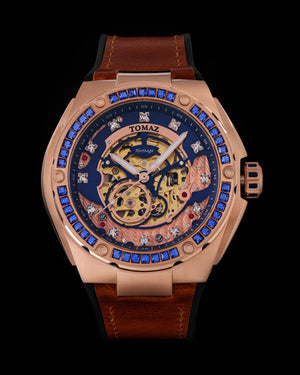 
                  
                    Load image into Gallery viewer, Xavier XL TW033-D10 (Rosegold/Blue) with Blue Swarovski (Brown Leather Strap)
                  
                