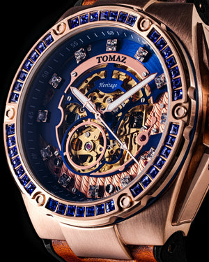 
                  
                    Load image into Gallery viewer, Xavier XL TW033-D10 (Rosegold/Blue) with Blue Swarovski (Brown Leather Strap)
                  
                